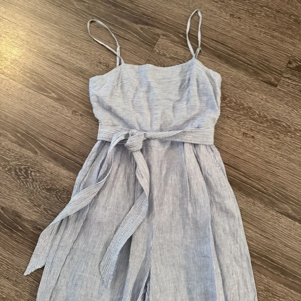 J. Crew Stripe Linen Tie Waist Jumpsuit